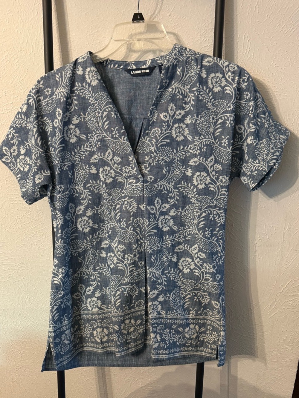 Lands’ End 100% Cotton Print Top Size XS